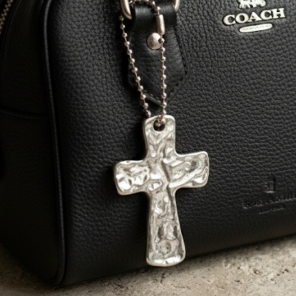 Bag Charms Accessories - CROSS Bag Charm Silver Hammered Texture